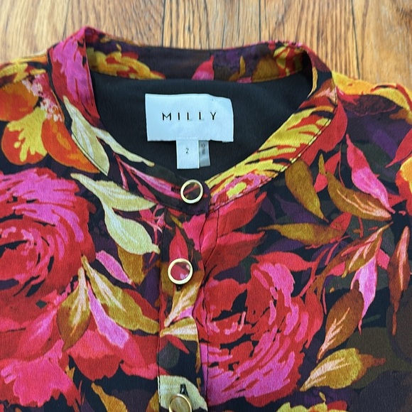 Milly Reina fall foliage Flounce mini Dress in rust multi floral $495 - Picture 3 of 9